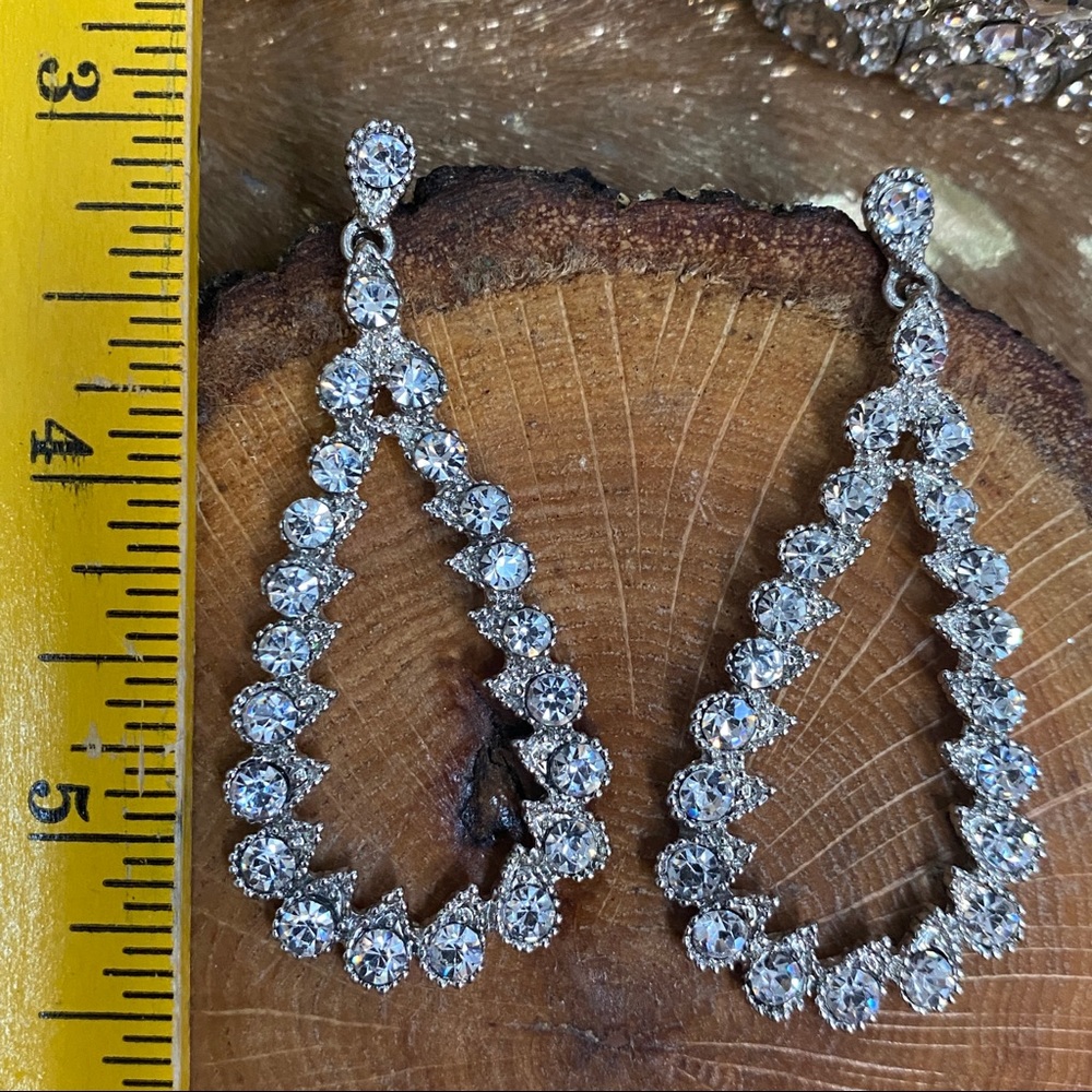 Rhinestone Teardrop Dangle Hoop Earrings - Picture 3 of 3